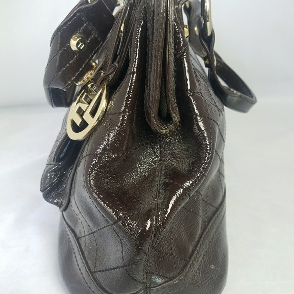 Elliott Lucca brown quilted patent leather satchel - Picture 3 of 11